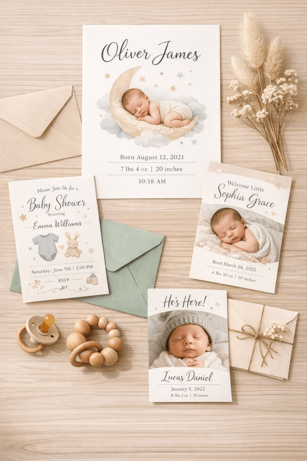 Baby aankondigingskaarten set