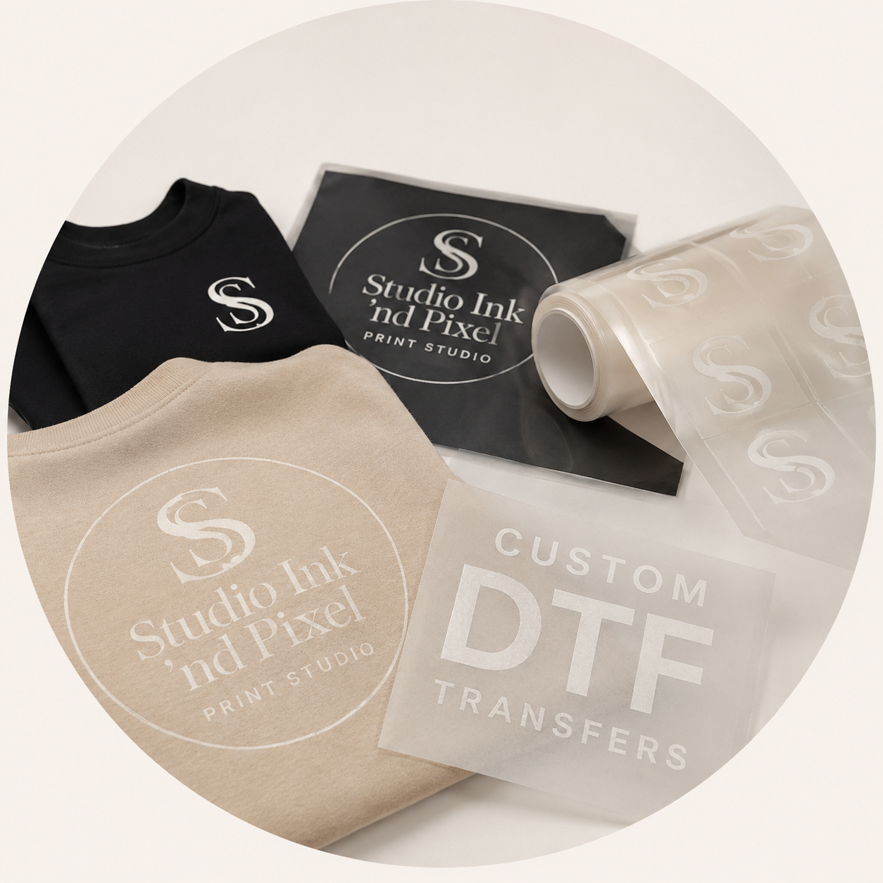 DTF-transfers en textieltransfers op maat voor professionele kledingbedrukking en werkkleding.