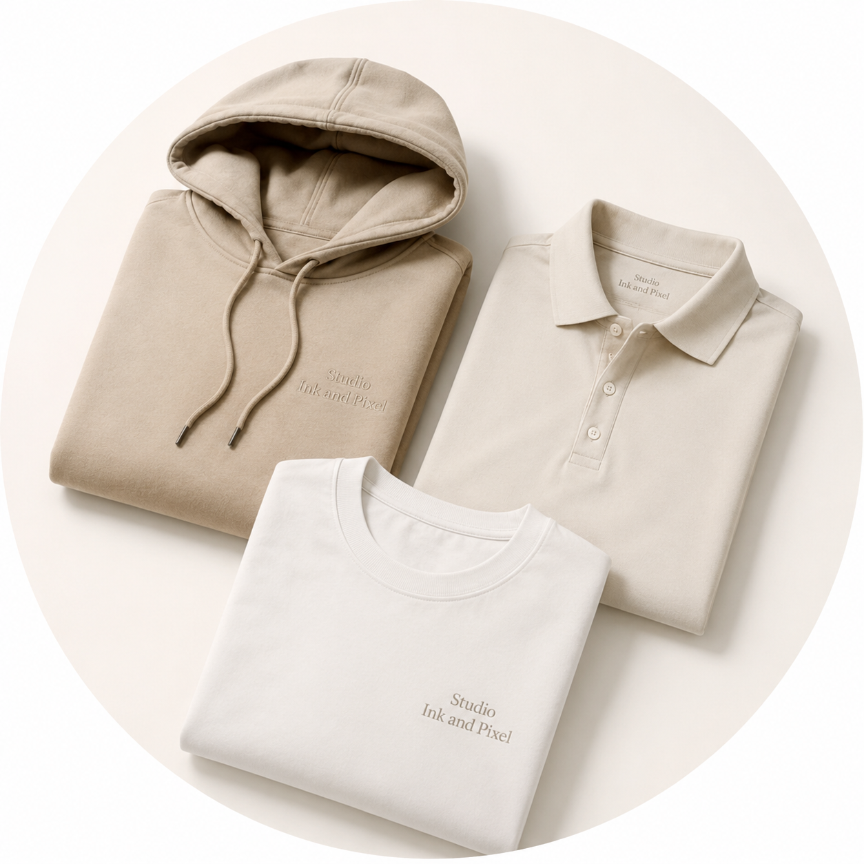 Bedrukte en gepersonaliseerde kleding zoals hoodies, polo's en T-shirts van Studio Ink 'nd Pixel.